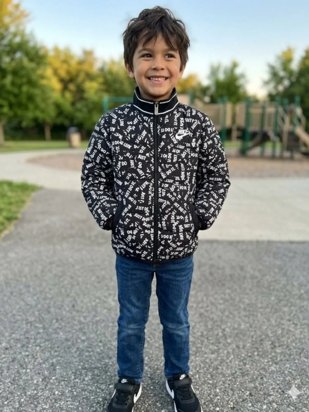 Nike Little Boy’s Medium 5 6 YRS Just Do It All Over Logo Puffer Coat Jacket M